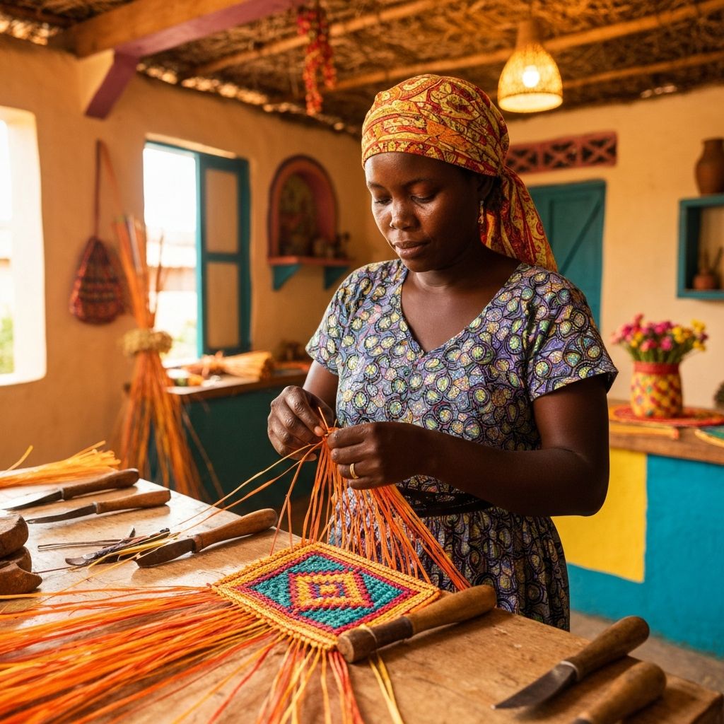 Artisane tissant du raphia